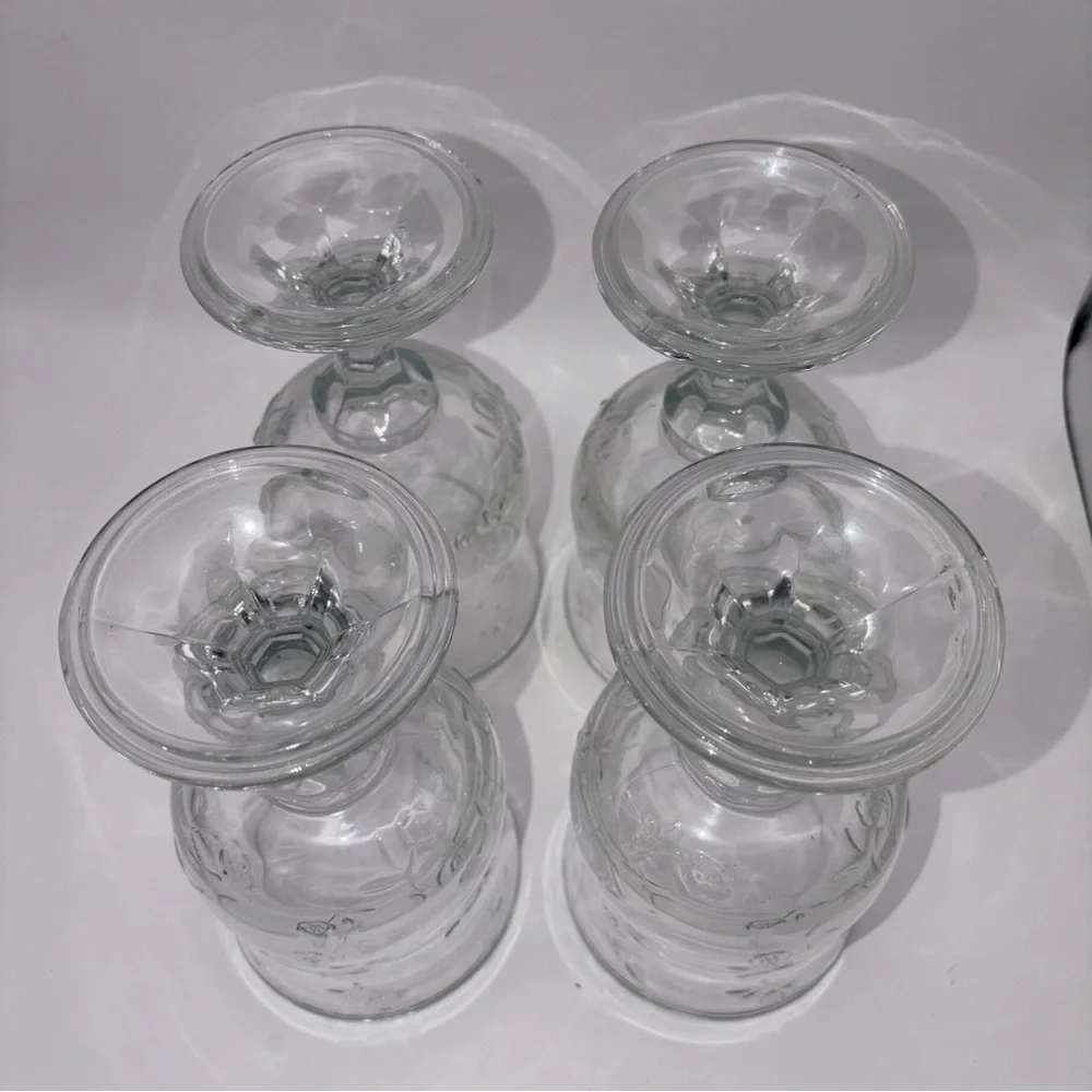 Anchor Hocking Savannah VTG Clear Water Goblets 7 1/4” Set of 4 Floral Glasses